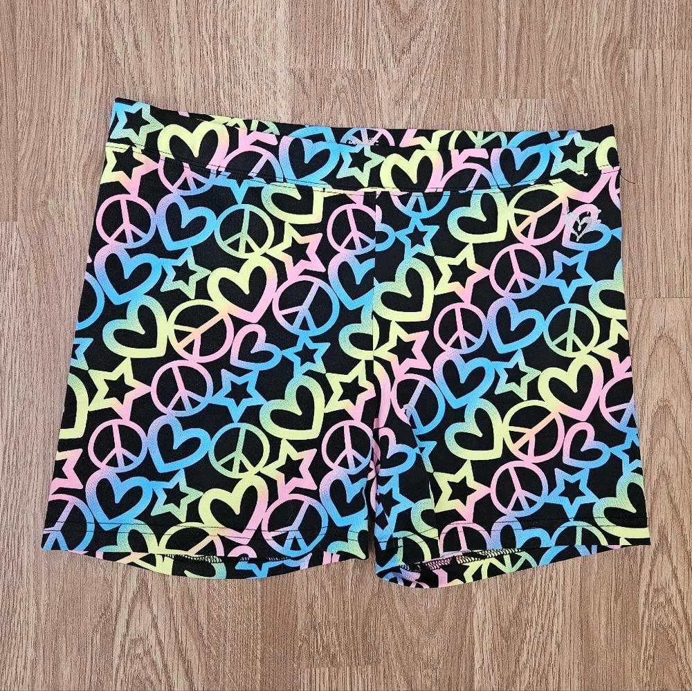 Justice Neon Peace and Love Shorts Size 18